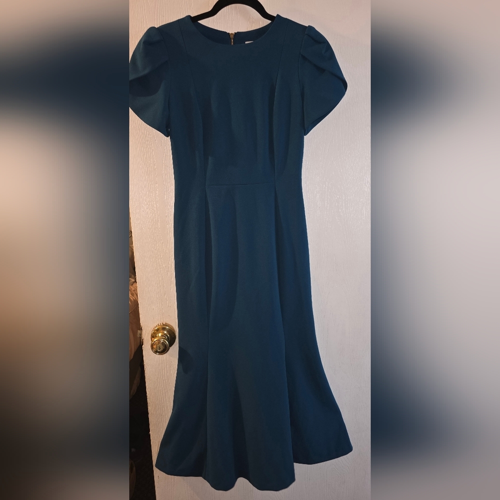 Calvin Klein Tulip Short Sleeve Womens Dress Size 2 Cypress Color Green/Blue